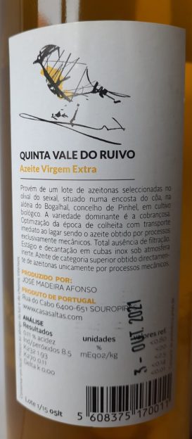 Conta rótulo azeite Vale do Ruivo